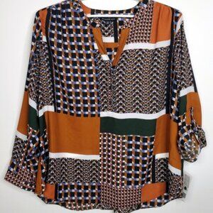 Zac & Rachel Orange Geometric Popover Blouse